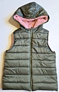 Epic Threads Army Green/Pink Fur Hooded Puffer Vest Big Girls XL - EUC - Picture 1 of 3
