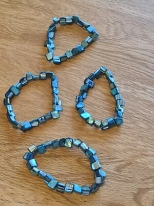 STUNNING SET OF 4 TEAL TURQUOISE CRYSTAL STONE CHIP STRETCHY BRACELETS - Picture 1 of 3