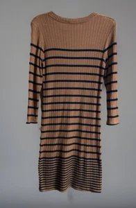 MNG Mango Lt Brown/Dk Brown Striped Sweater Dress  Long Sleeve Stretchy Size M - Picture 1 of 8