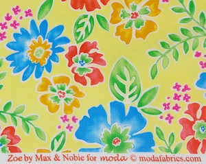 Zoe by Max & Nobie Moda Approximately 1 Yard Flowers Leaves Yellow Multi Cotton - Picture 1 of 4