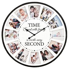 12 Photo Collage Family Quote Wood Wall Clock, Rustic Farmhouse Wall Clock, L...