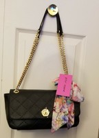 BETSEY JOHNSON Black Shoulder Bag  Quilted Scarf  Handbag  purse NWT BB18180