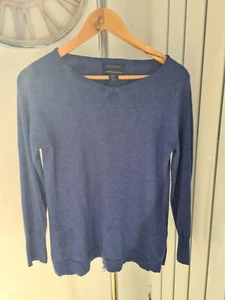 Tahari Extrafine 100% Merino Wool jumper Blue 3/4 Sleeve XL UK 14 - Picture 1 of 6