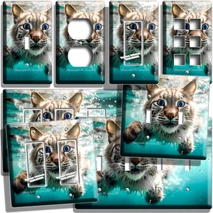 WILD CAT BOBCAT SWIMMING UNDERWATER LIGHT SWITCH OUTLET WALL PLATE HOME HD DECOR - Picture 1 of 34