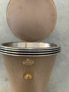1950/60s TATRA Leather CASED VINTAGE Stainless Steel TRAVEL/PICNIC CUPS (4) - Picture 1 of 9