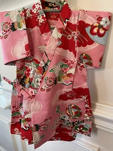 Top y pantalones cortos japoneses 100 % algodón rosa kimono grúa niñas pequeñas talla 5-6 - Imagen 1 de 8