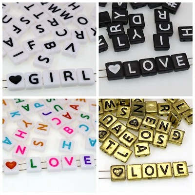 200 Assorted Alphabet Letter Double Hole Square Acrylic Beads 8mm Jewelry Craft - Image 1 of 4