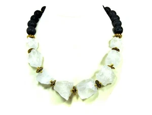 Necklace IN Gemstone Lava And Bergkristall-Roh-Steine IN Form Of Nuggets - Picture 1 of 1