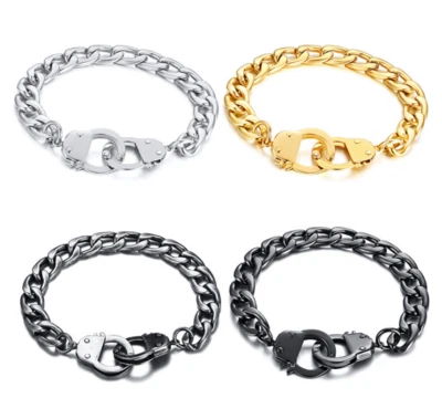 Hip Hop 男士/女士钛不锈钢手铐链腕带 7.6 — 第 1/4 张图片