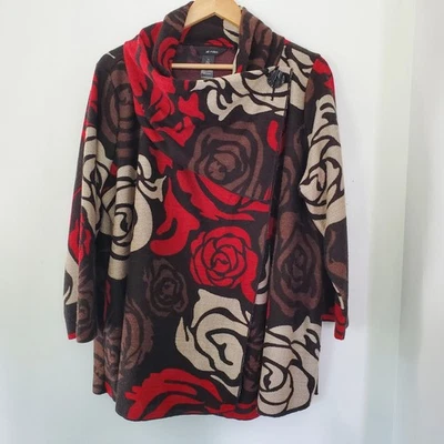 Chaqueta envolvente tejida jacquard floral audaz ALI MILES 1X 2 botones capucha arte profesor Foto 1 de 4