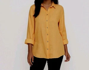 Chico's Women's Shirt Orange Linen Button Up 3/4 Cuff Sleeves Size 0.5 US 6 NEW - Picture 1 of 11