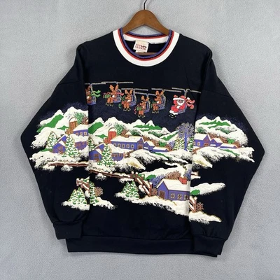 Nut Cracker Sweater Women’s Medium Black Christmas Sweatshirt Puff Winter Scene - Image 1 of 4