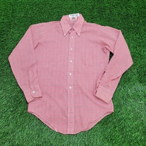 Vintage 80s Van-Heusen Button Shirt M 15.5 19x30 Glen Plaid - Picture 1 of 12
