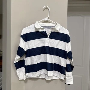 Art Class Girl's Size Medium 8 Rugby Striped Long Sleeve Polo Shirt Blue White - Picture 1 of 4