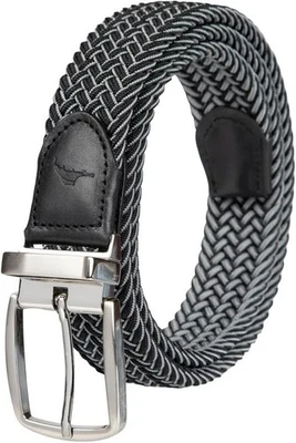 Tommy 男式弹力编织双面皮革装饰腰带 | 黑色/灰色 | L/XL — 第 1/4 张图片