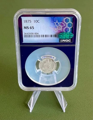 1875 10C Seated Liberty Dime NGC CAC MS 65 Traderbea Purple Core - Image 1 of 2