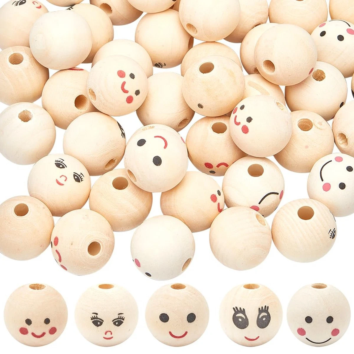 20 Piezas Cuentas De Madera Con Sonrisa, Artanía De