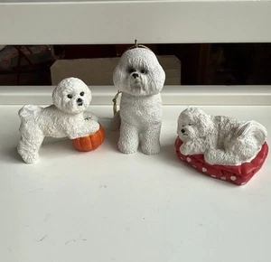 3) White Bichon Frise - Dog Figurine 2)The Danbury Mint Red Dog Bed Pumpkin - Picture 1 of 8