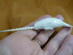 Whale-w126 little white Narwhal Whale of shed ANTLER figurine Bali sea unicorn - Picture 1 of 4