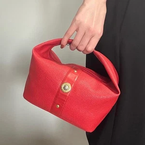 VERSACE Medusa Bolso de Mano Bolso de Tocador Cartera Bolso Cuero Rojo Usado Auténtico Para Mujer - Imagen 1 de 20