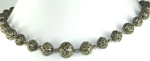 VICTORIAN ANTIQUE STERLING SILVER FILIGREE BEADS NECKLACE - Picture 1 of 2