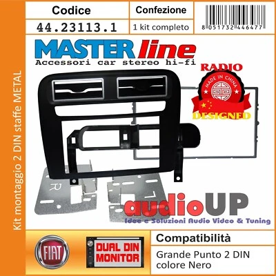 MASCHERINA RADIO 2 DIN FIAT GRANDE PUNTO KIT PER RADIO EURO E CINESE. NERO.