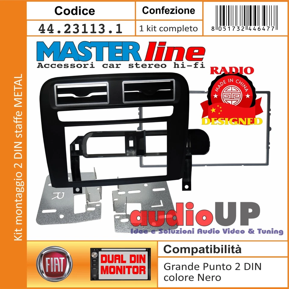 MASCHERINA RADIO 2 DIN FIAT GRANDE PUNTO KIT PER RADIO EURO E CINESE. NERO. - Imagen 1 de 4