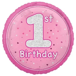1st BIRTHDAY FOIL BALLOON - PINK - baby girl's HEARTS PARTY AGE 1 - DECORATION - Picture 1 of 1