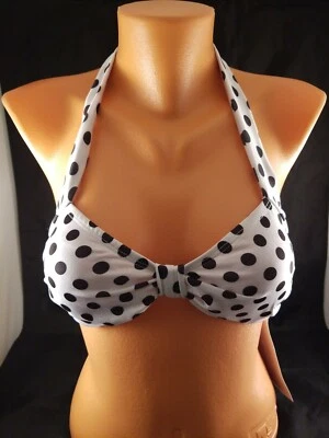 NWT Esther Williams Polka Dot Bikini Top Sz 8 Black White Vintage Style - Image 1 of 4