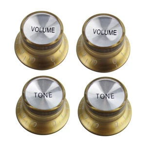 4 Gold Knobs Electric Guitar 2 Tone 2 Volume Control Top Hat Reflector For LP SG - Picture 1 of 12
