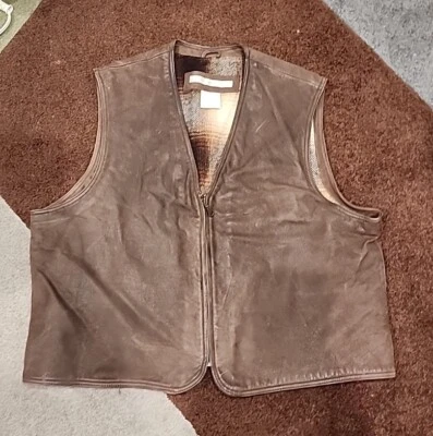 Perry Ellis Mens Vest Brown Genuine Leather Sz XL Wool, Polyester, Cotton Lined - Image 1 of 4