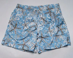 Fedeli $235 NWT Light Blue Gray Starfish Print Slim Bathing Suit Swim Trunks XL - Picture 1 of 4