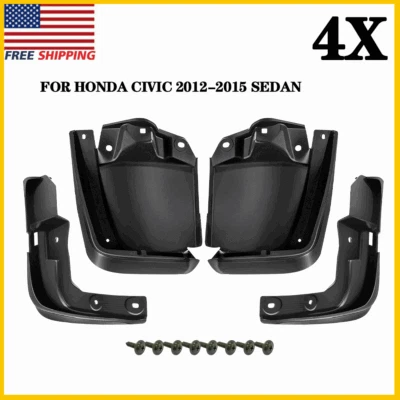 4x guardabarros delanteros traseros negros para Honda Civic 2012 2013 2014 2015 Foto 1 de 4