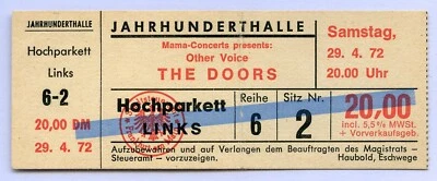 1972 THE DOORS Frankfurt, Germany Original Concert Ticket - Image 1 of 2