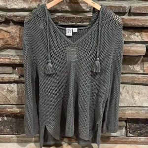 Roxy After Beach Break Open Knit Relaxed Fit Sage Green Hoodie - Picture 1 of 8