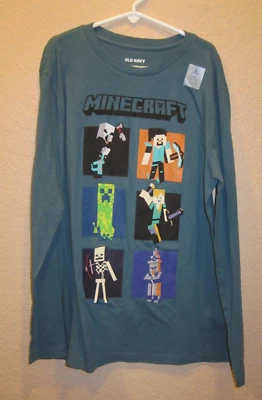 Camiseta de manga larga Minecraft azul marino antiguo para niños L (10-12) azul con múltiples gráficos Foto 1 de 4