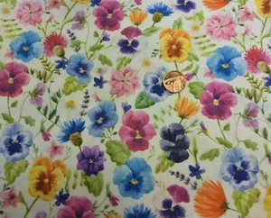 fat quarter cotton fabric with brightly coloured garden flowers on white - Picture 1 of 2