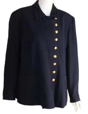 Blazer Ralph Lauren 16W 16 W azul marinho tecido lã blazer jaqueta clássica GG - Imagem 1 de 4