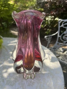 Mid Century Vibrant Pink Yellow glass Chribska sommerso vase Czech Vase 3 1.614g - Picture 1 of 9