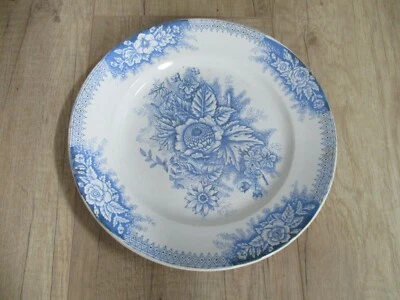 Plat rond ancien St Amand & Hamage terre de fer modèle JARDINIÈRE Bleu """ - Photo 1/4