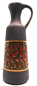 Dümler & Breiden Black Lava Pitcher Red Gold 12" Made in Germany 1960s - Picture 1 of 11