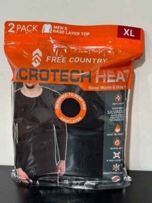 Free Country Men's 2-Pack Microtech Heat Moisture Wicking Base Layer Top XL