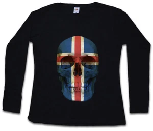 CLASSIC ICELAND SKULL FLAG DAMEN LANGARM T-SHIRT Fahne Island - Picture 1 of 1