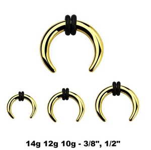 Gold PVD Plated Steel Septum Retainer Buffalo Taper Stretcher with O-Rings - Picture 1 of 1