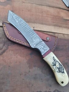 Custom Handmade Damascus Steel Bone Handle Tanto/Hunting/Outdoor/Camping Knife - Picture 1 of 9