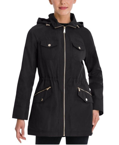Cappotto Michael Kors Missy con cappuccio donna taglia S nero manica lunga zip intera poliestere