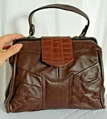 Sac style diligence, médecin,en cuir, ancien, marron - Photo 1/4