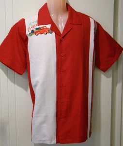 White, red & green shirt - stripe & ute - short sleeve - Size M - Picture 1 of 14