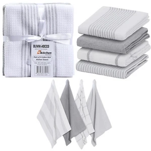 Weiß Silber 4er Pack Küche Geschirrtuch Baumwolle schnell trocknendes Geschirrtuch 65 x 45 cm - Bild 1 von 8