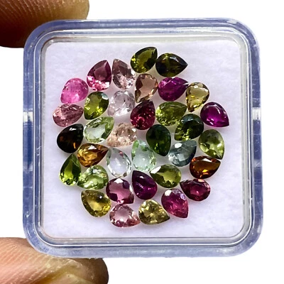 35 Pcs Natural Tourmaline 4x3mm Pear Cut Multi Color Loose Gemstones 5.35 Cts - Image 1 of 4